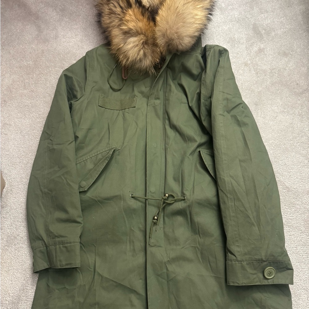 Real fur lined Green Parka with Fox Fur Hood size M